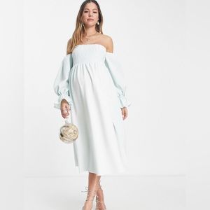 NWT ASOS Design Maternity Bardot Blouson Sleeve Midi Dress